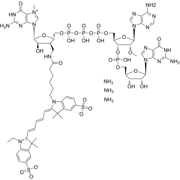m7(3'Ma-Cy5)Gppp(2'OMe)ApG triammonium