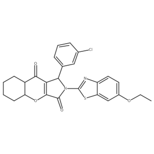 1-(3-chlorophenyl)-2-(6-ethoxy-1,3-benzothiazol-2-yl)-4a,5,6,7,8,8a-hexahydro-1H-chromeno[2,3-c]pyrrole-3,9-dione结构式