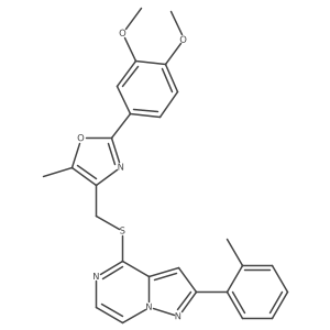 4-({[2-(3,4-Dimethoxyphenyl)-5-methyl-1,3-oxazol-4-yl]methyl}thio)-2-(2-methylphenyl)pyrazolo[1,5-a]pyrazine结构式