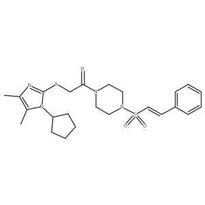 2-[(1-cyclopentyl-4,5-dimethyl-1H-imidazol-2-yl)sulfanyl]-1-[4-(2-phenylethenesulfonyl)piperazin-1-yl]ethan-1-one结构式