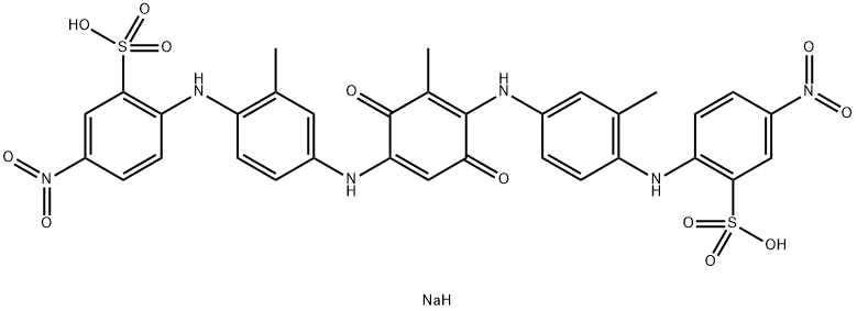 disodium 2,2'-[(2-methyl-3,6-dioxo-1,4-cyclohexadiene-1,4-diyl)bis[imino(2-methyl-4,1-phenylene)imino]]bis(5-nitrobenzenesulphonate) Structure