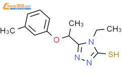 4-乙基-5-[1-(3-甲基苯氧基)乙基]-4H-1,2,4-噻唑-3-硫醇结构式
