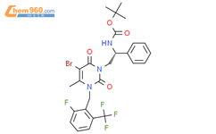 N-[(1R)-2-[5-溴-3-[[2-氟-6-(三氟甲基)苯基]甲基]-3,6-二氢-4-甲基-2,6-二氧代-1(2H)-嘧啶基]-1-苯基乙基]氨基甲酸叔丁酯结构式
