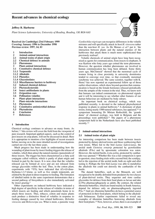 Recent advances in chemical ecology