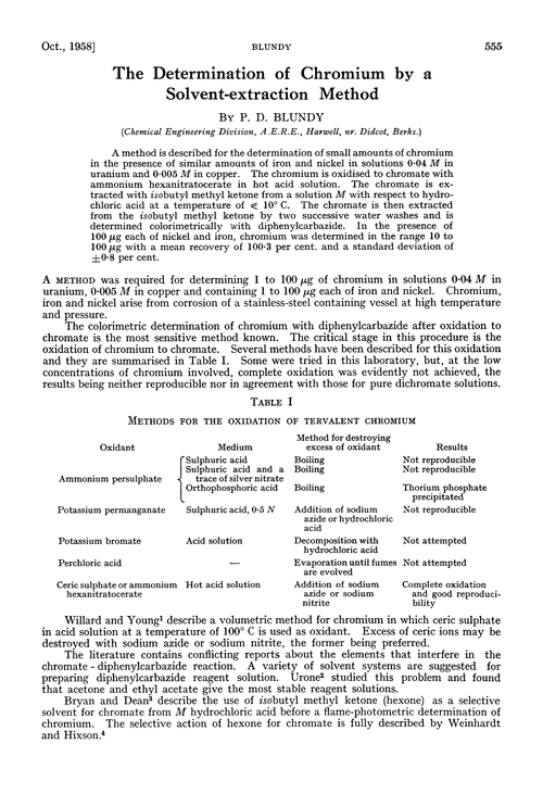 The determination of chromium by a solvent-extraction method