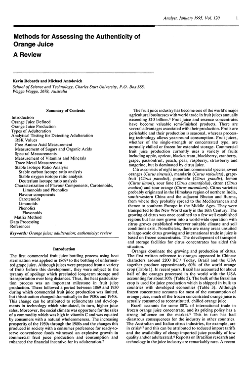 Methods for assessing the authenticity of orange juice. A review