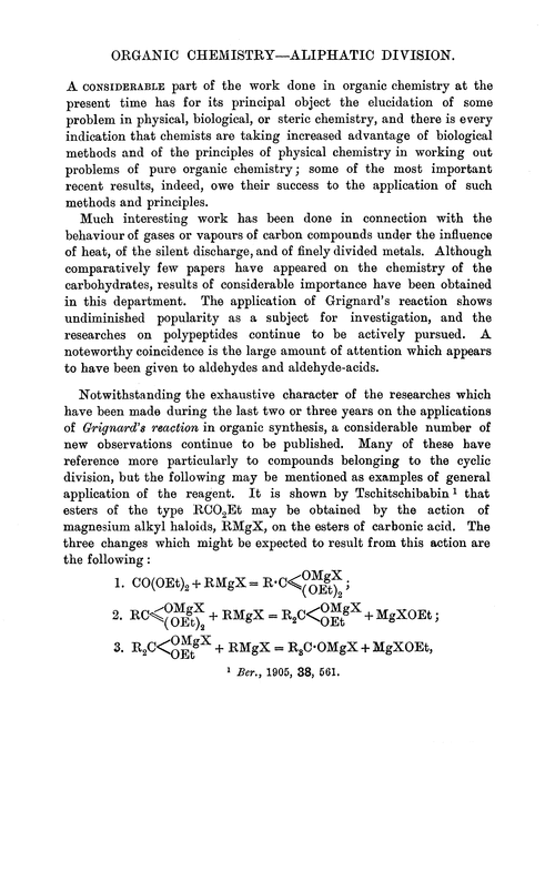 Organic chemistry–aliphatic division