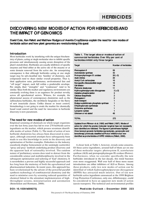 Discovering new modes of action for herbicides and the impact of genomics