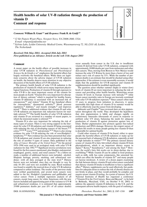 Health benefits of solar UV-B radiation through the production of vitamin D Comment and response