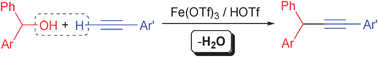 Graphical abstract: Sp–sp3 C–C bond formation viaFe(OTf)3/TfOH cocatalyzed coupling reaction of terminal alkynes with benzylic alcohols