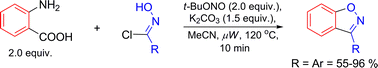 Graphical abstract: An efficient entry to 1,2-benzisoxazoles via 1,3-dipolar cycloaddition of in situ generated nitrile oxides and benzyne