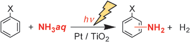 Graphical abstract: Direct aromatic-ring amination by aqueous ammonia with a platinum loaded titanium oxide photocatalyst