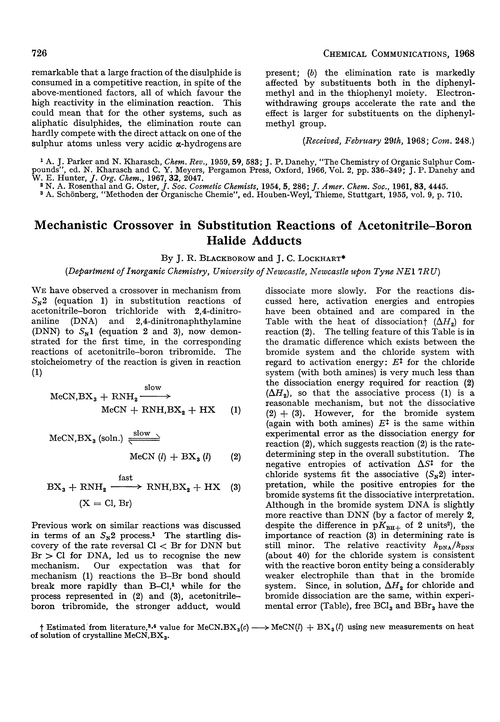 Mechanistic crossover in substitution reactions of acetonitrile–boron halide adducts