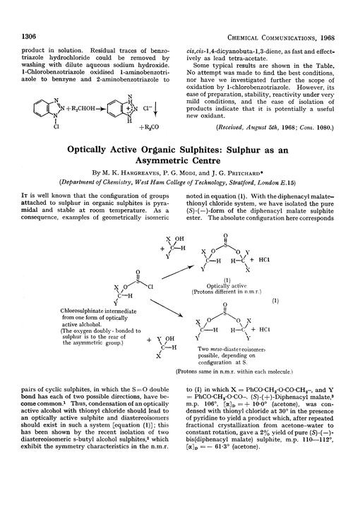 Optically active organic sulphites: sulphur as an asymmetric centre