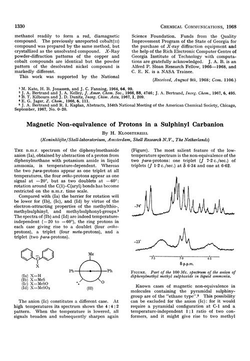 Magnetic non-equivalence of protons in a sulphinyl carbanion