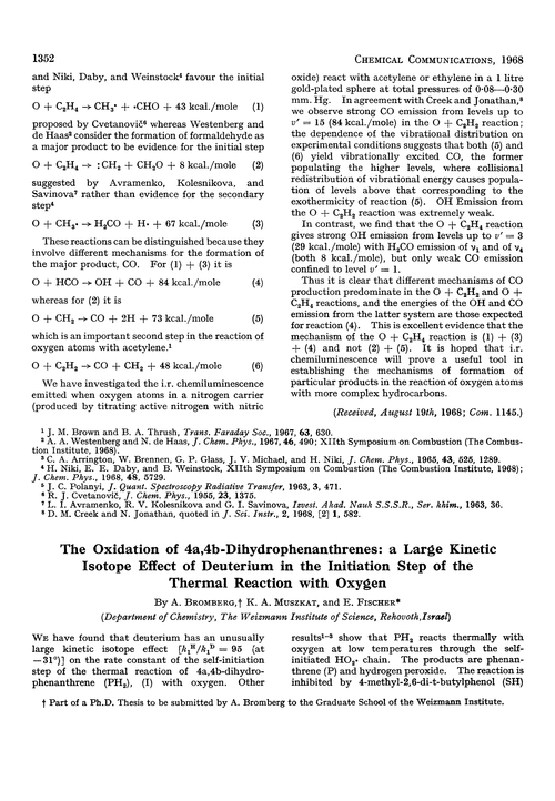 The oxidation of 4a,4b-dihydrophenanthrenes: a large kinetic isotope effect of deuterium in the initiation step of the thermal reaction with oxygen
