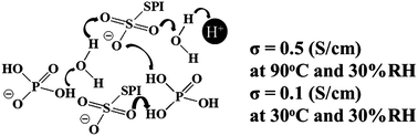 Graphical abstract: Phosphoric acid-doped sulfonated polyimide and polybenzimidazole blend membranes: high proton transport at wide temperatures under low humidity conditions due to new proton transport pathways