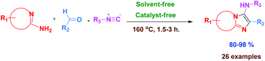Graphical abstract: A facile protocol for the synthesis of 3-aminoimidazo-fused heterocycles via the Groebke–Blackburn–Bienayme reaction under catalyst-free and solvent-free conditions