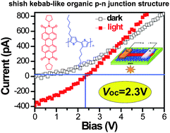 Graphical abstract: Anomalous high photovoltages observed in shish kebab-like organic p–n junction nanostructures