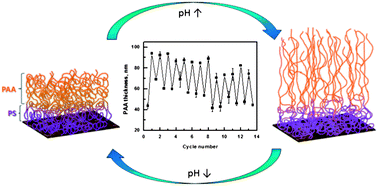 Graphical abstract: Polystyrene-block-poly(acrylic acid) brushes grafted from silica surfaces: pH- and salt-dependent switching studies