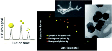 Graphical abstract: Evaluation of hydrodynamic chromatography coupled with inductively coupled plasma mass spectrometry detector for analysis of colloids in environmental media – effects of colloid composition, coating and shape