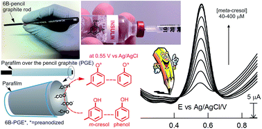 Graphical abstract: A preanodized 6B-pencil graphite as an efficient electrochemical sensor for mono-phenolic preservatives (phenol and meta-cresol) in insulin formulations