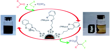 Graphical abstract: Lanthanum(iii) triflate supported on nanomagnetic γ-Fe2O3: a new magnetically recyclable heterogeneous Lewis acid for the one-pot synthesis of β-phosphonomalonates