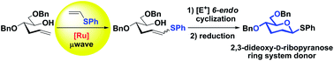Graphical abstract: Ruthenium-catalyzed cross-metathesis with electron-rich phenyl vinyl sulfide enables access to 2,3-dideoxy-d-ribopyranose ring system donors