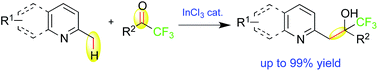 Graphical abstract: Indium-catalyzed C(sp3)–H functionalization of 2-methylazaarenes through direct benzylic addition to trifluoromethyl ketones