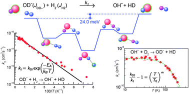 Graphical abstract: H/D exchange in reactions of OH− with D2 and of OD− with H2 at low temperatures