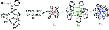 Graphical abstract: D 5h [PhSiO1.5]10 synthesis via F− catalyzed rearrangement of [PhSiO1.5]n. An experimental/computational analysis of likely reaction pathways