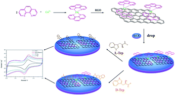 Graphical abstract: An electrochemical chiral sensor for tryptophan enantiomers based on reduced graphene oxide/1,10-phenanthroline copper(ii) functional composites
