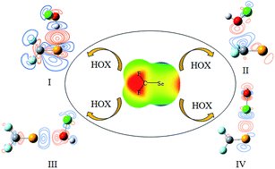 Graphical abstract: Influence of F and Se substitution on the structures, stabilities and nature of the complexes between F2CSe and HOX (X = F, Cl, Br, and I)
