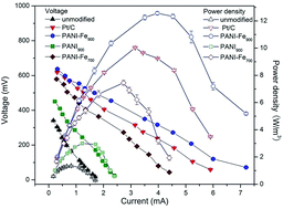 Graphical abstract: Polyaniline and iron based catalysts as air cathodes for enhanced oxygen reduction in microbial fuel cells