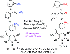 Graphical abstract: Selective reduction of nitro-compounds to primary amines by nickel-catalyzed hydrosilylative reduction