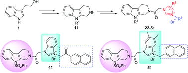 Graphical abstract: Synthesis and antitumor activity of novel N-substituted tetrahydro-β-carboline–imidazolium salt derivatives