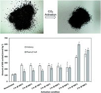 Graphical abstract: Physically (CO2) activated hydrochars from hickory and peanut hull: preparation, characterization, and sorption of methylene blue, lead, copper, and cadmium