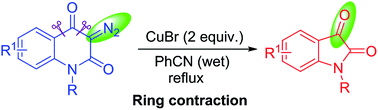 Graphical abstract: Synthesis of diverse isatins via ring contraction of 3-diazoquinoline-2,4-diones