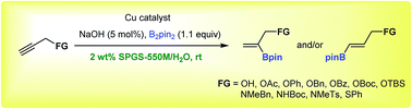 Graphical abstract: Copper-catalyzed hydroboration of propargyl-functionalized alkynes in water