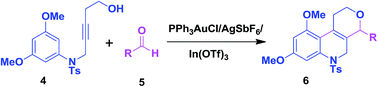 Graphical abstract: Sequential hydroarylation/Prins cyclization: an efficient strategy for the synthesis of angularly fused tetrahydro-2H-pyrano[3,4-c]quinolines