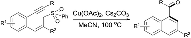 Graphical abstract: A new route to naphthyl ketones via copper-mediated intramolecular aerobic oxidative cyclization of alkynes and sulfonylcrotonates