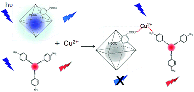 Graphical abstract: Visible detection of copper ions using a fluorescent probe based on red carbon dots and zirconium metal–organic frameworks