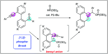 Graphical abstract: Intramolecular addition of benzyl anion to alkyne utilizing [1,2]-phospha-Brook rearrangement under Brønsted base catalysis