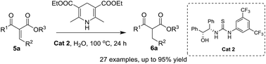 Graphical abstract: Thiourea catalysed reduction of α-keto substituted acrylate compounds using Hantzsch ester as a reducing agent in water