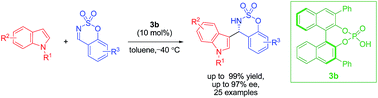 Graphical abstract: An asymmetric Brønsted acid-catalyzed Friedel–Crafts reaction of indoles with cyclic N-sulfimines