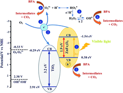 Graphical abstract: Heterostructured ZnFe2O4/TiO2 nanocomposites with a highly recyclable visible-light-response for bisphenol A degradation