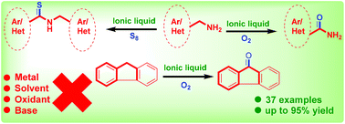Graphical abstract: Ionic liquid catalysed aerobic oxidative amidation and thioamidation of benzylic amines under neat conditions
