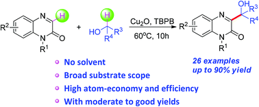 Graphical abstract: Copper-catalyzed oxidative coupling of quinoxalin-2(1H)-ones with alcohols: access to hydroxyalkylation of quinoxalin-2(1H)-ones