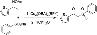 Graphical abstract: An efficient access to β-ketosulfones via β-sulfonylvinylamines: metal–organic framework catalysis for the direct C–S coupling of sodium sulfinates with oxime acetates