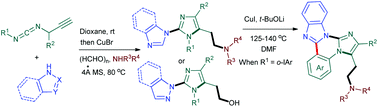 Graphical abstract: One-pot synthesis of 2-azolylimidazole derivatives through a domino addition/A3 coupling/cyclization process under copper catalysis